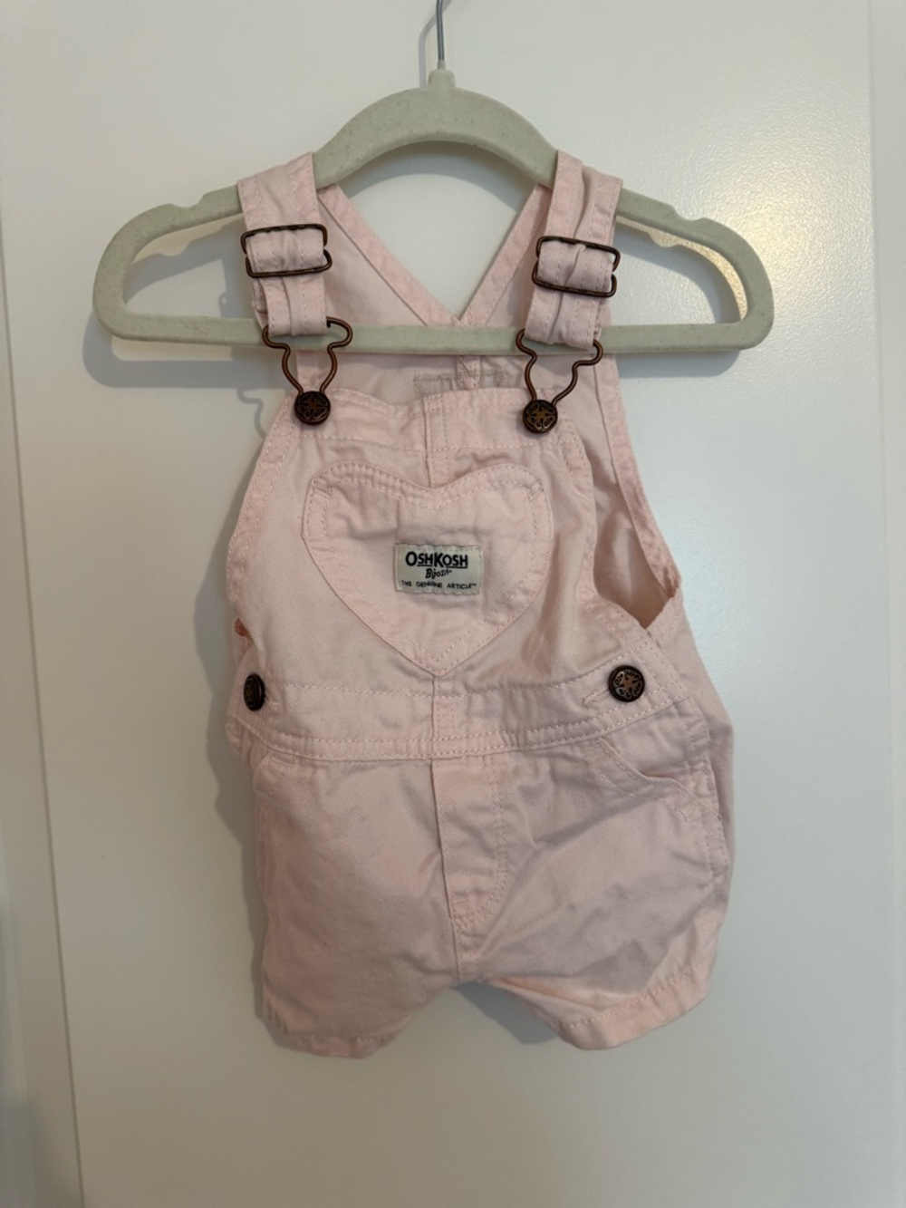 12 month OshKosh B'gosh Light Pink Heart Bib Short Overalls